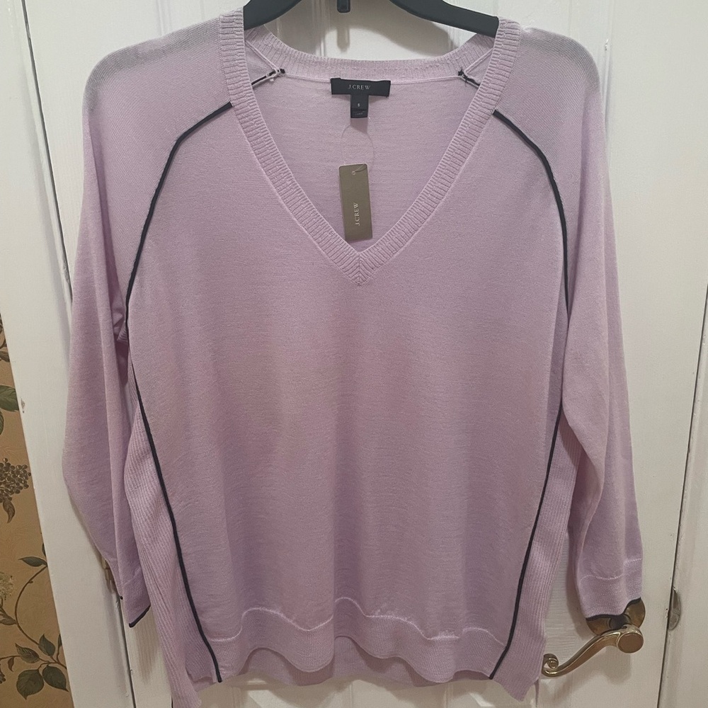 J. Crew Women's Lavender V-Neck Sweater 100% Merino Wool